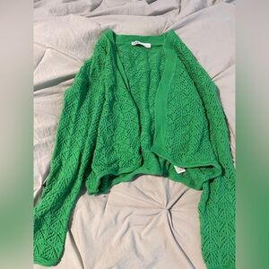 Zara bright green open knot cardigan st pattys day